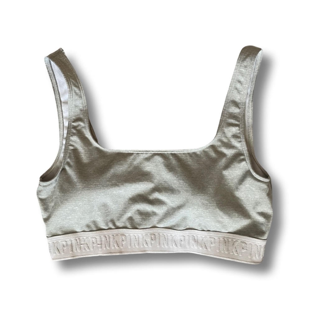 PINK VS light grey, scoop-neck sports bra, lightly padded, removable padding (M)